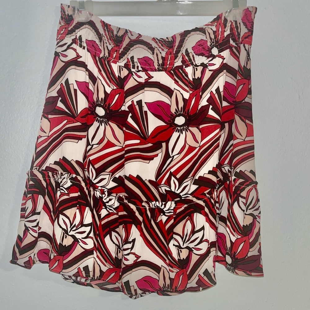 Anthropologie Red and Pink Floral Mini Skirt